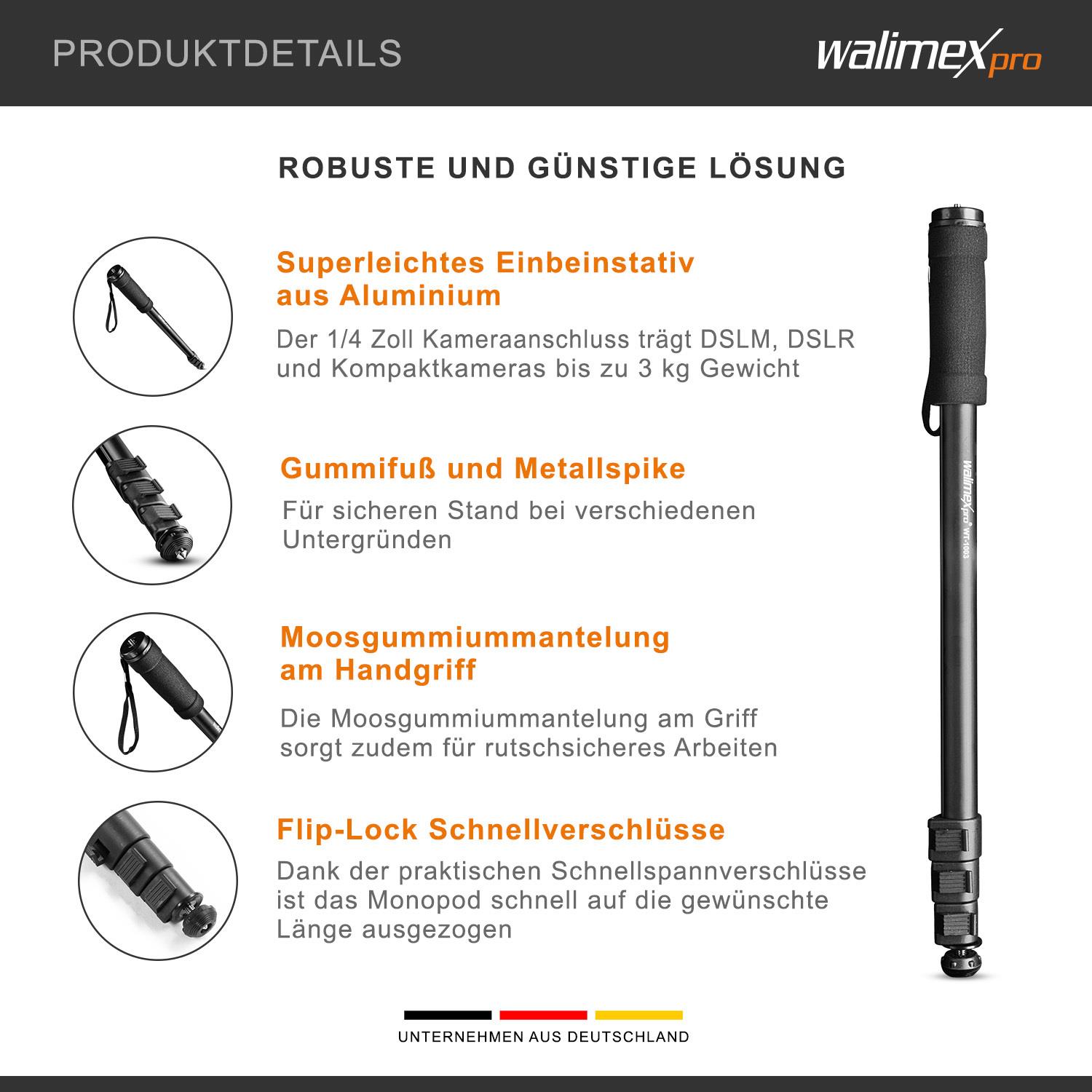 Walimex Pro WT-1003 Basic Einbeinstativ 171 cm Aluminium Schwarz, Grau