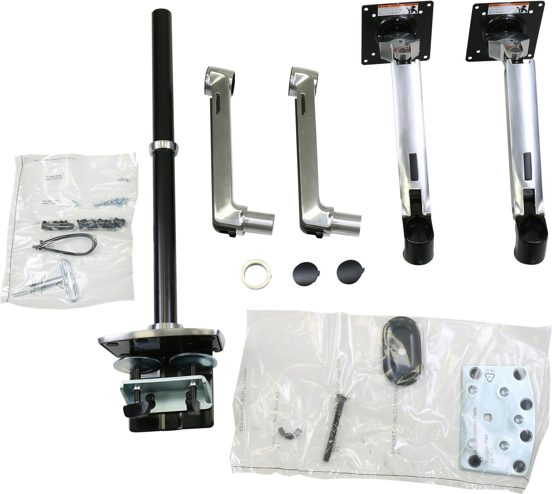 Ergotron LX Dual Stacking Arm Tall Pole Tischhalterung für 2 Monitore bis 40" Poliertes Aluminium mit schwarzen Akzenten