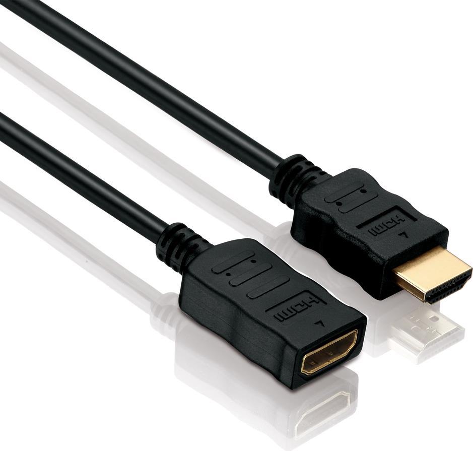 Helos Verlängerung, High Speed HDMI Stecker/Buchse mit Ethernet 1,0m High Speed HDMI Verlängerung mit Ethernet Kanal (HEAC) und vergoldeten Kontakten. HDMI A Stecker (19pol) auf HDMI A Buchse (19pol). Zweifache Abschirmung. (X-HC005-010E)