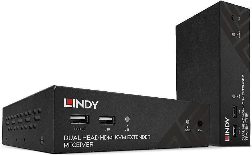 Lindy 39374 KVM-Extender Dual-Head HDMI USB IR RS232 HDBaseT Cat.6 100m Schwarz