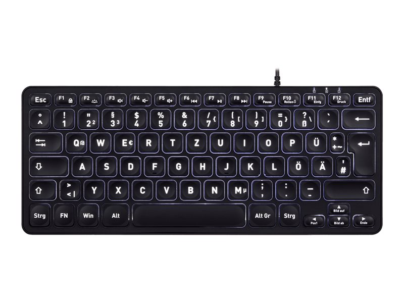 Perixx PERIBOARD-332B Mini Tastatur USB QWERTZ Weiße LED Schwarz