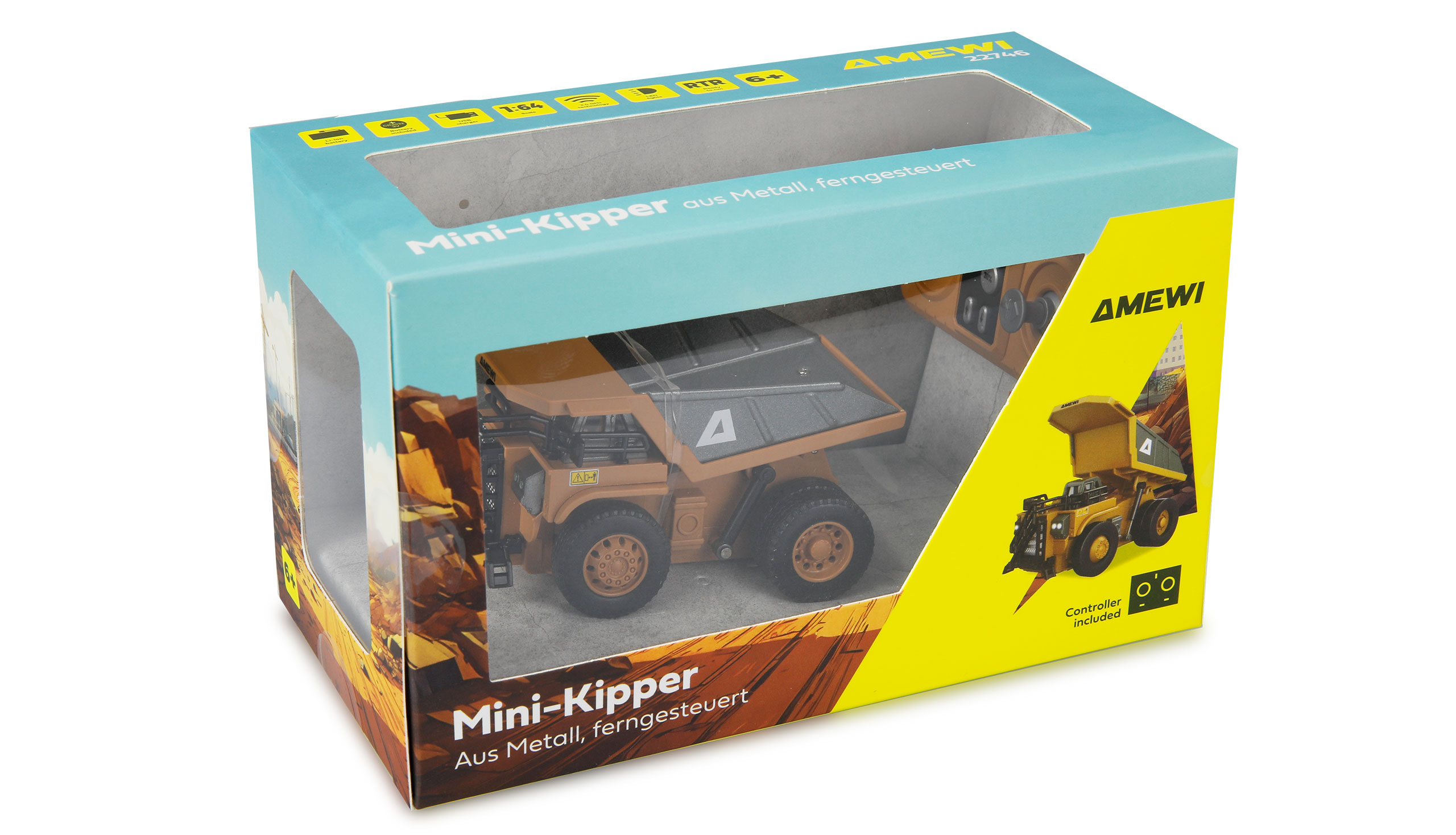 Amewi Mini-Kipper aus Metall 8-Kanal 1:64 RTR Grau, Gelb