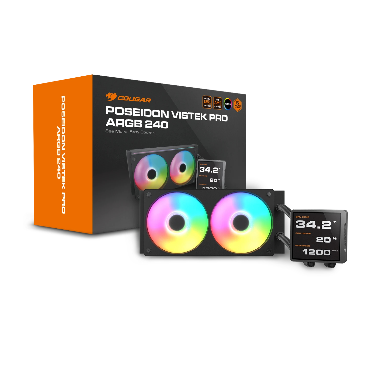 Cougar Poseidon Vistek Pro 240 ARGB CPU-Wasserkühlung Schwarz