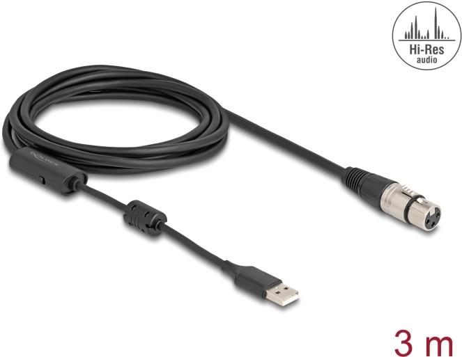 DELOCK High-Res Audio Konverterkabel XLR 3 Pin zu USB Type-A analog zu digital 3m