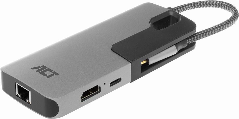 ACT AC7042 Notebook-Dockingstation & Portreplikator Verkabelt USB 3.2 Gen 1 (3.1 Gen 1) Type-C Schwarz - Grau (AC7042)
