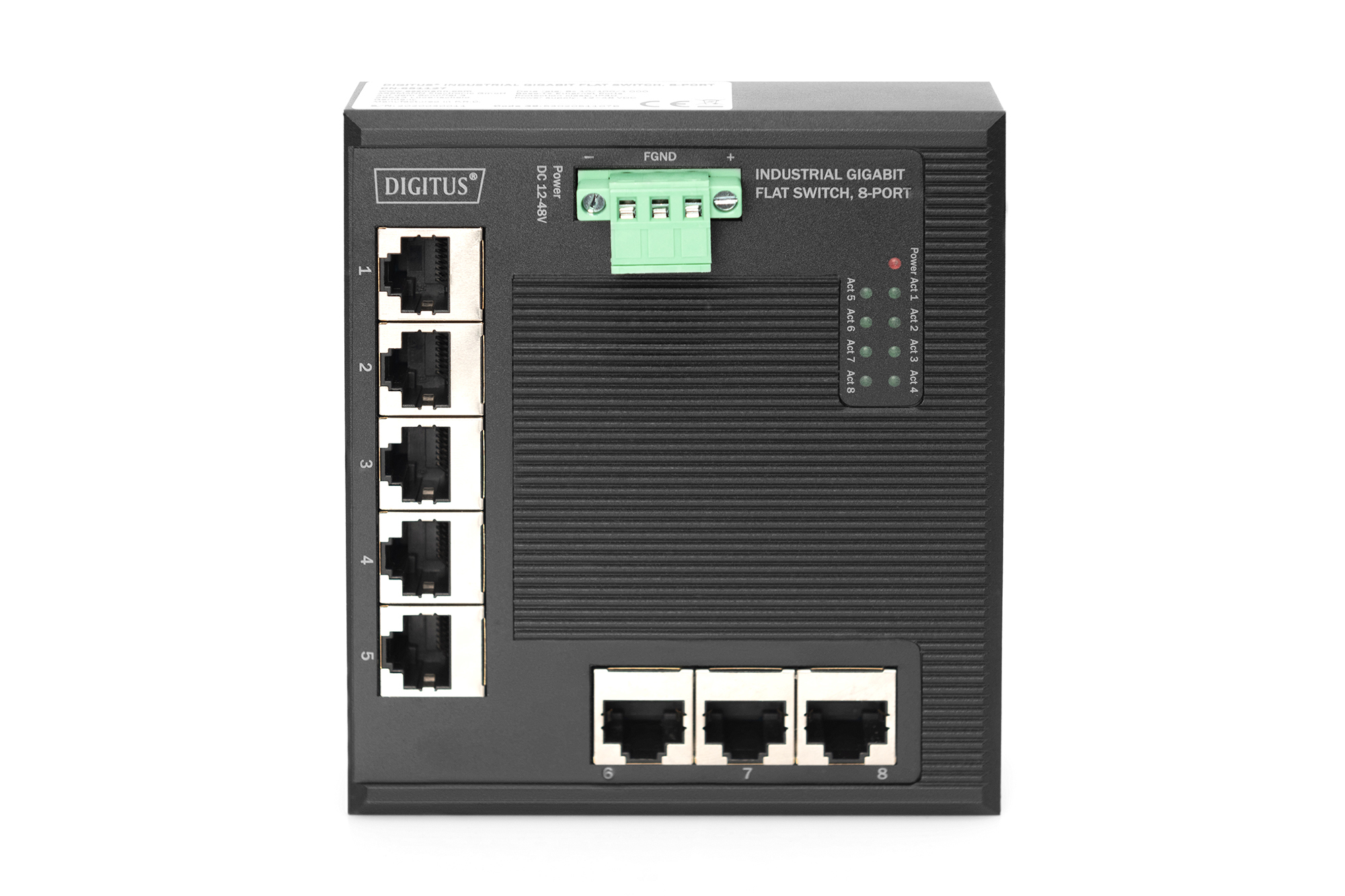 Digitus DIGITUS DN-651127 8-Port Gigabit Industrial Flat Switch Schwarz
