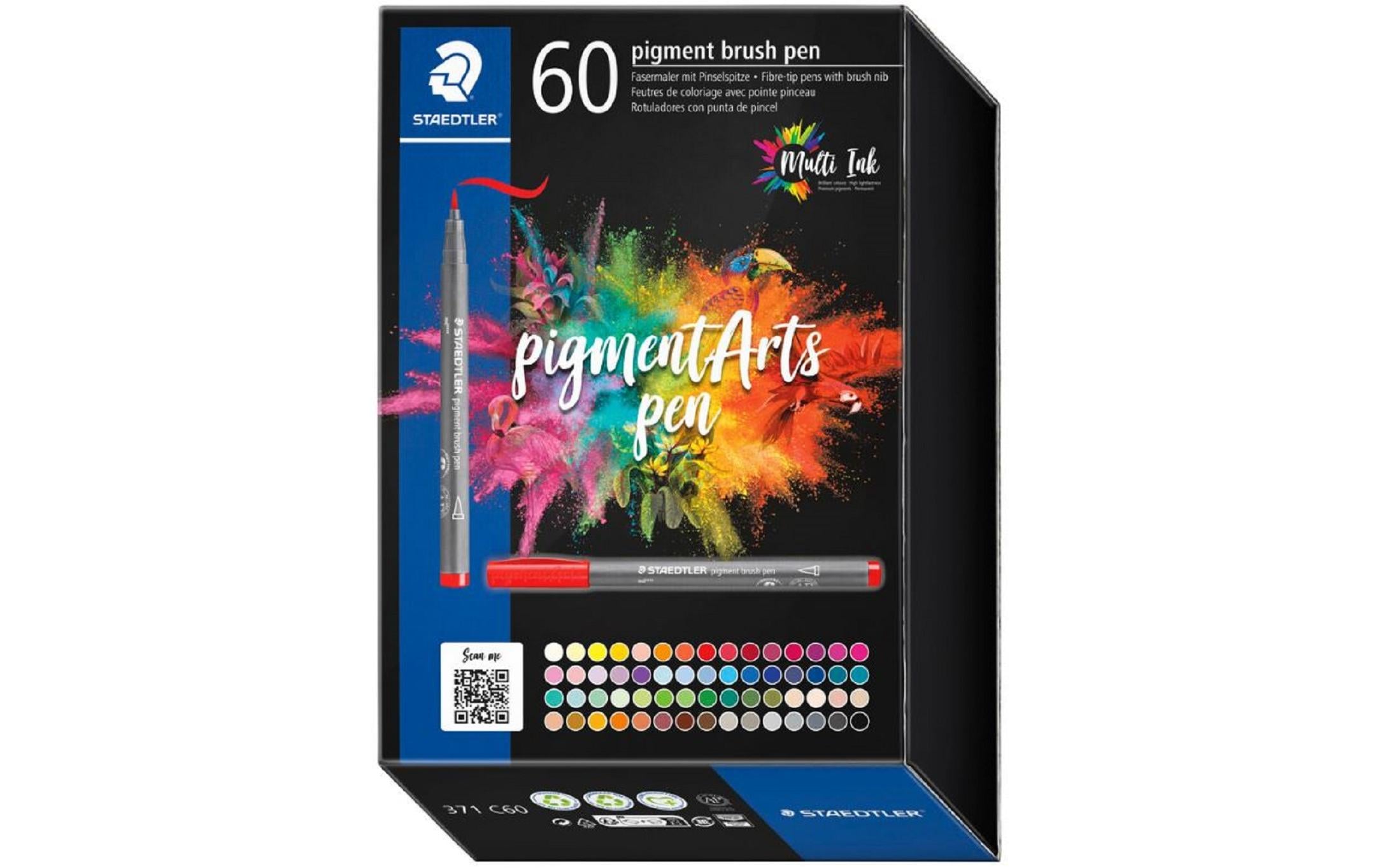 STAEDTLER Pigment Brush Pen 60er Kartonetui Pinselspitze wasserfest Mehrfarbig