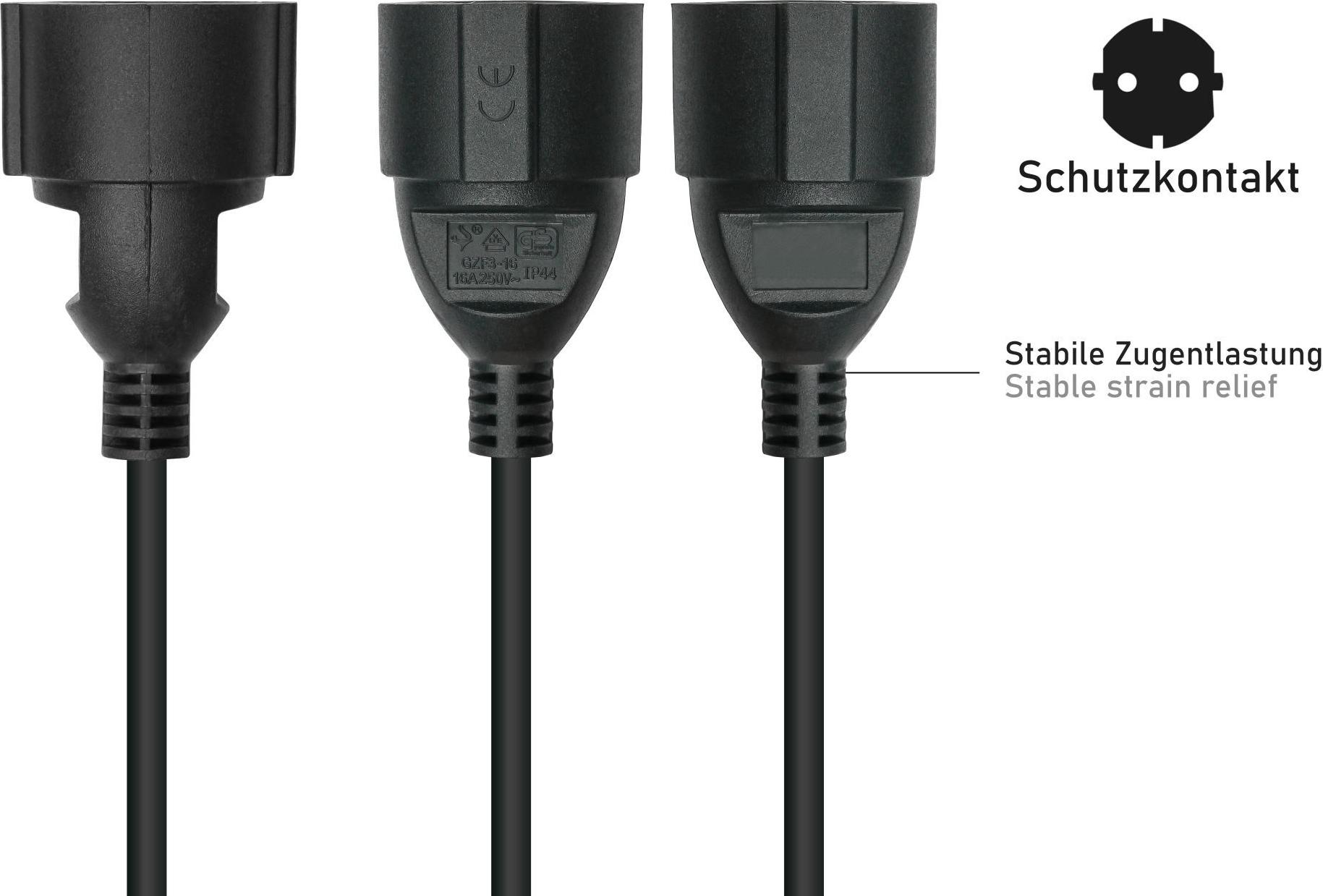 Kabelmeister SK1402-S010 Stromkabel 1 m C14-Koppler Netzstecker Typ F Schwarz