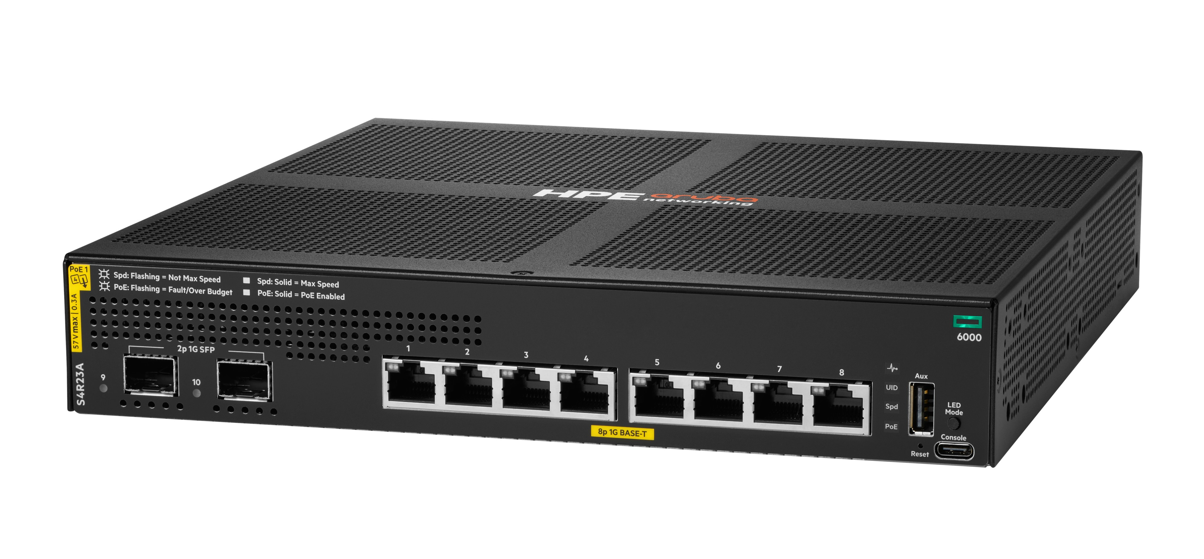 HPE Aruba Networking CX 6000 8-Port PoE+ 2x SFP Managed Gigabit Switch 67W Schwarz