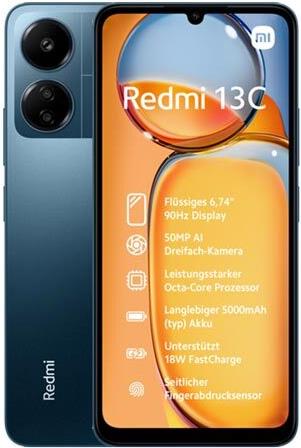 Xiaomi Redmi 13C 17,1 cm (6.74") Dual-SIM Android 13 4G USB Typ-C 6 GB 128 GB 5000 mAh Blau (MZB0FJDEU)