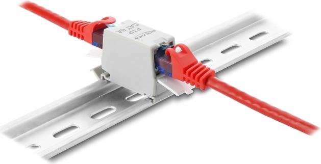 Delock RJ45 Kupplung Cat.6A Buchse zu mit Staubschutzklappe für Hutschienen Montage (90933)