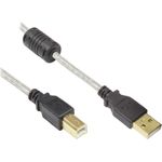 Anschlusskabel USB 2.0 Stecker A an Stecker B, High Quality mit Ferritkern und Goldkontakten, transparent, 0,5m, Good Connections (2510-05TQ)
