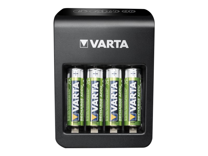 Varta LCD Plug Charger+ Batterieladegerät inkl. 4x AA 2100 mAh USB Schwarz
