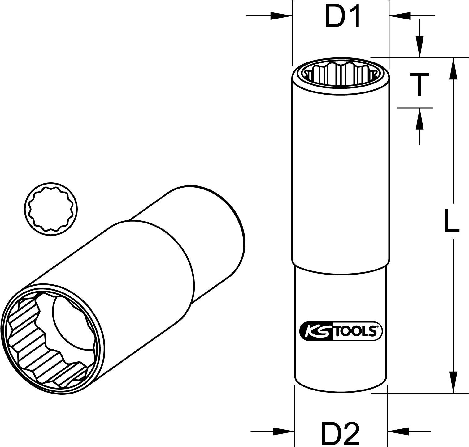 KS TOOLS Werkzeuge-Maschinen GmbH 1/2" 12-kant-Stecknuss, lang, 1.1/4" (917.5351)