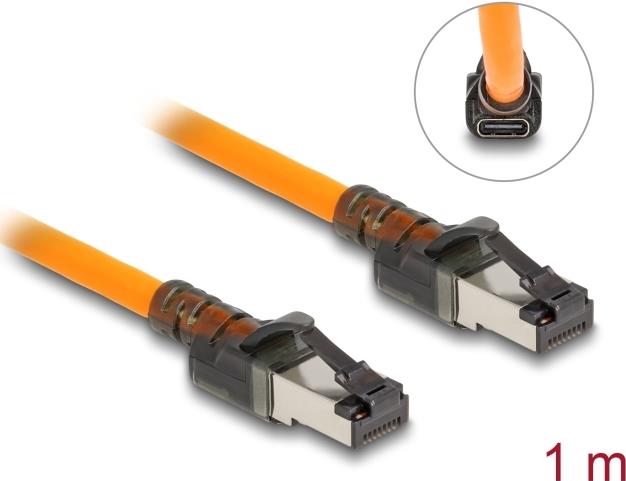 Delock RJ45 Netzwerkkabel mit USB Type-C™ Portfinder Funktion Self Tracing Cat.6A S/FTP 1 m orange (80405)