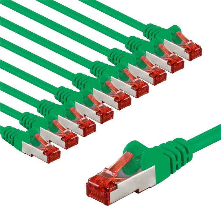 Goobay CAT 6 Patchkabel S/FTP PiMF 1 m gruen 10er-Set - Kupferleiter CU (67507)