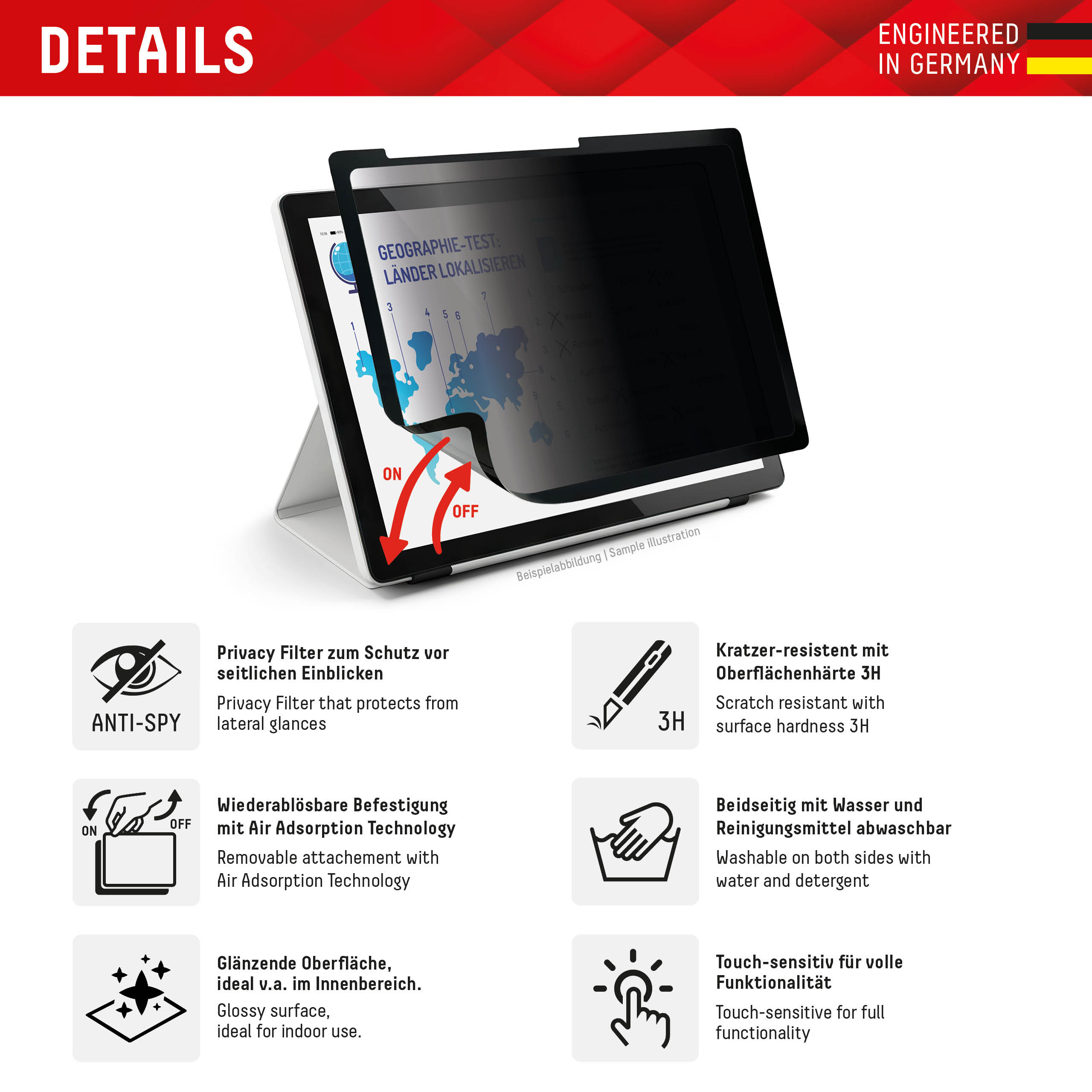 Displex Tablet Privacy Safe Blickschutzfilter für iPad Pro 13"/Air 13" (2024) Schwarz