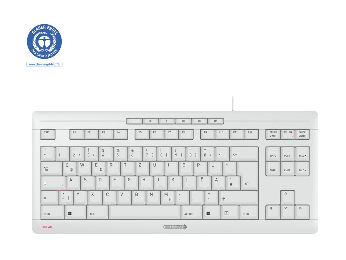 CHERRY STREAM KEYBOARD TKL Tastatur QWERTZ Deutsch Grau, weiß