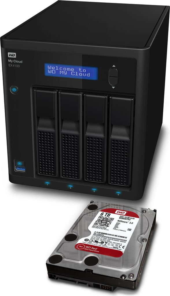 WD My Cloud EX4100 32TB NAS 4-Bay person. Cloud storage incl WD Red drives 1,6GHz Marvell ARMADA 388 dual-core proc. 2GB RAM (WDBWZE0320KBK-EESN)