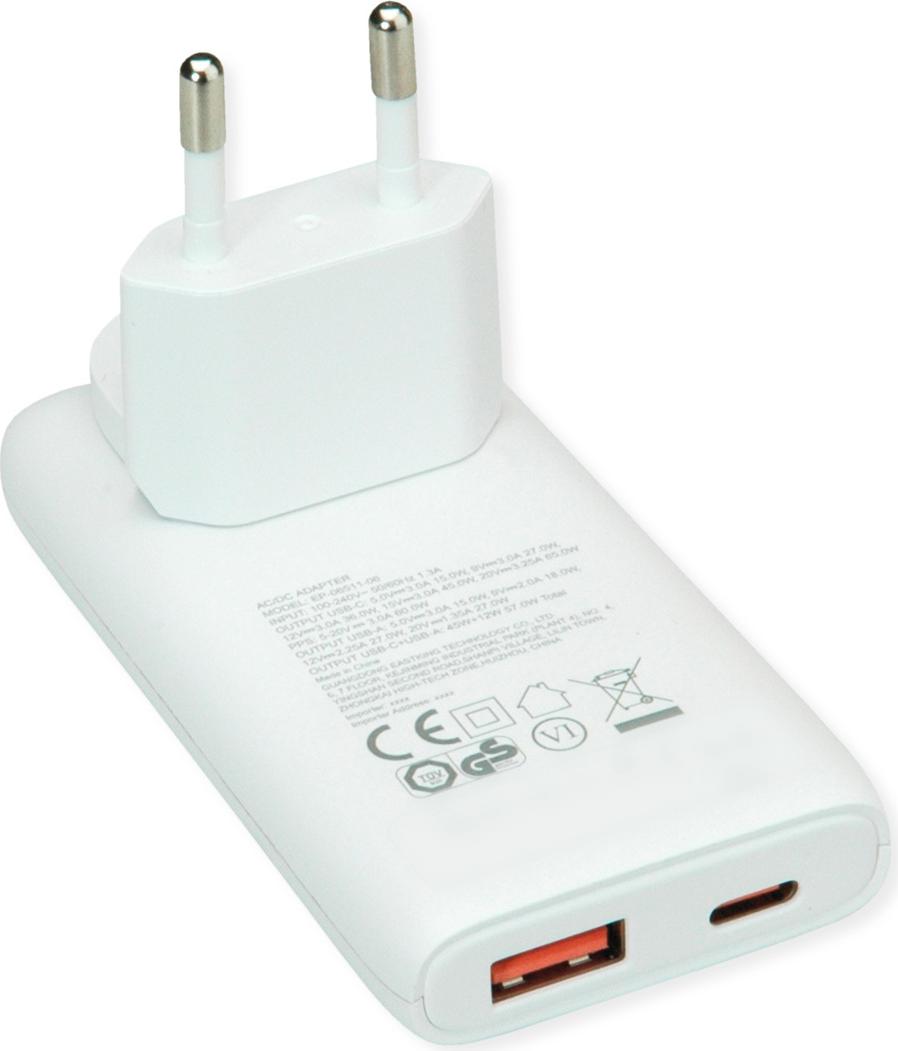 VALUE USB-Wandladegerät, EU-/US-Stecker, 2x USB (A+C), 65W (19.99.1112)