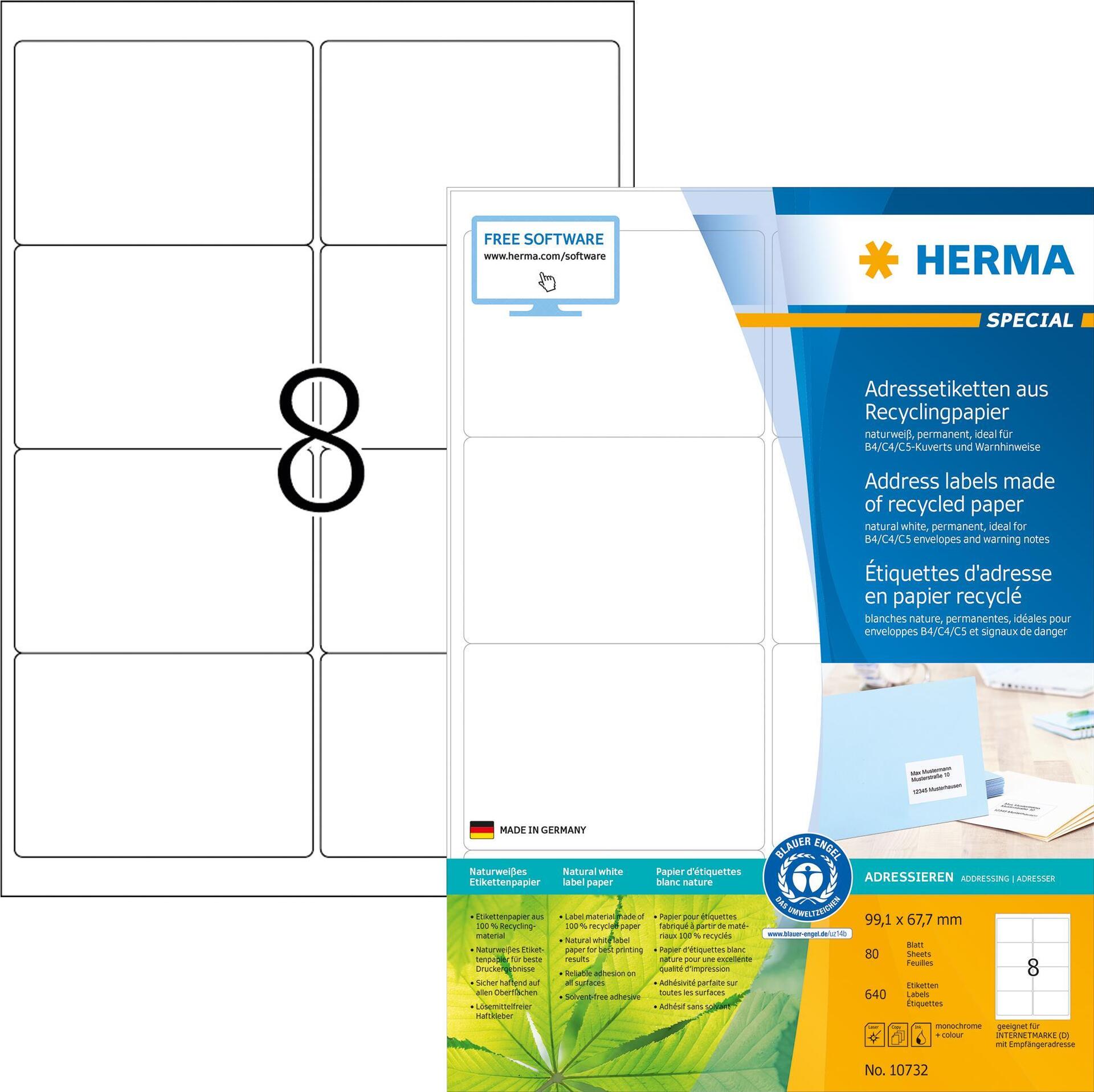 HERMA Etiketten A4 99,1x67,7   mm Rec.Blauer Engel  640 St