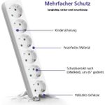 Helos Steckdosenleiste CLASSIC, 6-fach, weiß, 5,0m, ohne Schalter Robustes klassisches Design , 5,0m Zuleitung , Leiterquerschnitt: 1,5 mm² , Kabeltyp: H05VV-F 3G1.5mm , ohne Schalter , 6 Schutzkontaktsteckdosen 45° gedreht , mit Berührungsschutz , belastbar bis zu 16 A/230V (4000 Watt) , VDE, CE und GS-Zertifiziert , Farbe: weiß (262795)