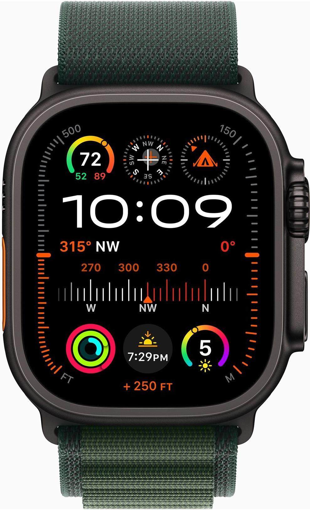 Apple Watch Ultra 2 GPS + Cellular 49mm Black Titanium Case mit Dark Green Alpine Band - Medium (MX4R3FD/A)