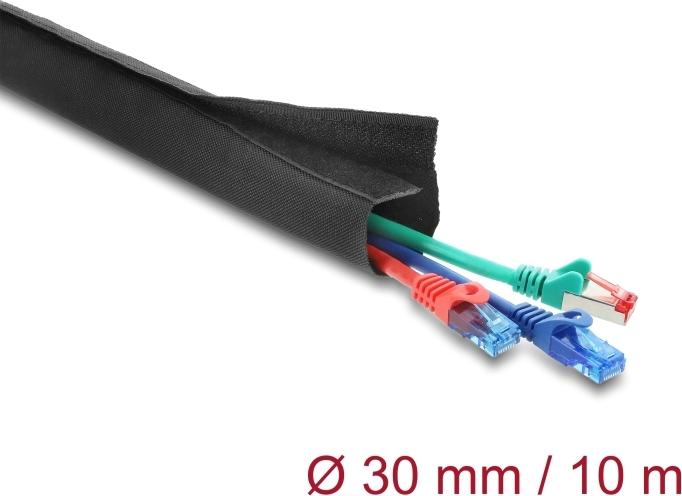 Delock Gewebeschlauch mit Klettverschluss 10 m x 30 mm Schwarz