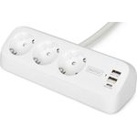 DIGITUS 3-fach Office-Steckdosenleiste mit 2x USB-A und 1x USB-C Anschlüssen, Weiß (DA-70626)