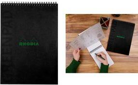 RHODIA Spiralnotizblock GREENPAD, DIN A4+, liniert, schwarz Maße 225 x 297 mm, mit Kopfspirale, Papier 90 g/qm, - 1 Stück (119927C)