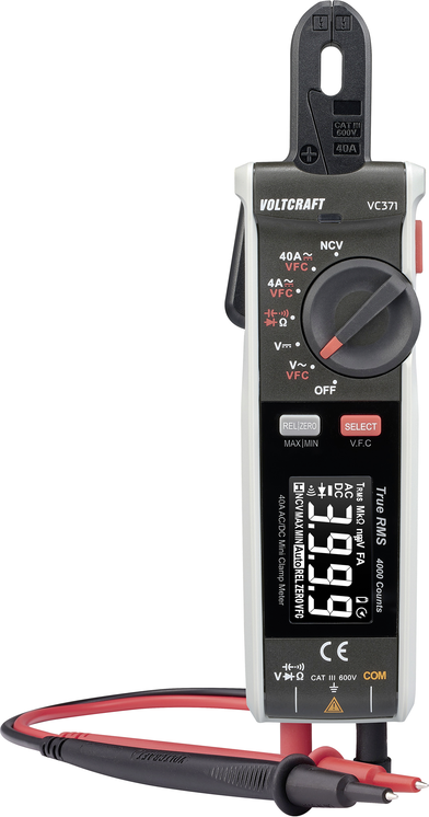 Voltcraft VC-371 Digital-Stromzange CAT III 600 V 40 A AC/DC True RMS 4000 Counts