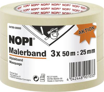 tesa NOPI® 04790-00000-01 Malerabdeckband Beige (L x B) 50 m x 25 mm 3 Rolle(n) (04790-00000-01)