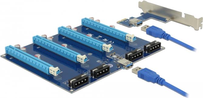 Delock Riser Karte PCI Express x1 > 4 x PCIe x16 mit 60 cm USB Kabel (41427)