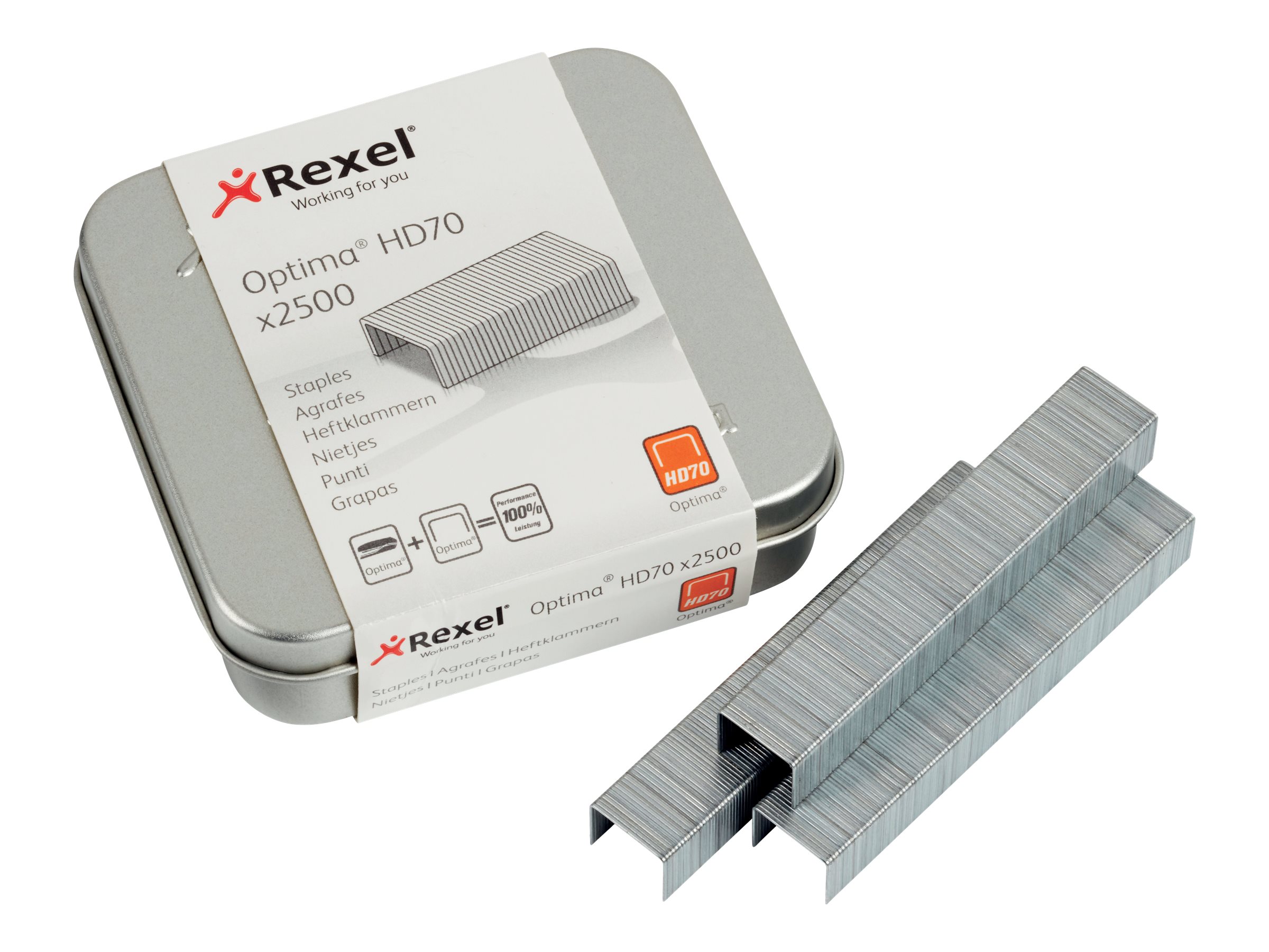 Rexel Optima HD70 Heftklammern, verzinkt, 2.500 Stück in Blechdose, Silber