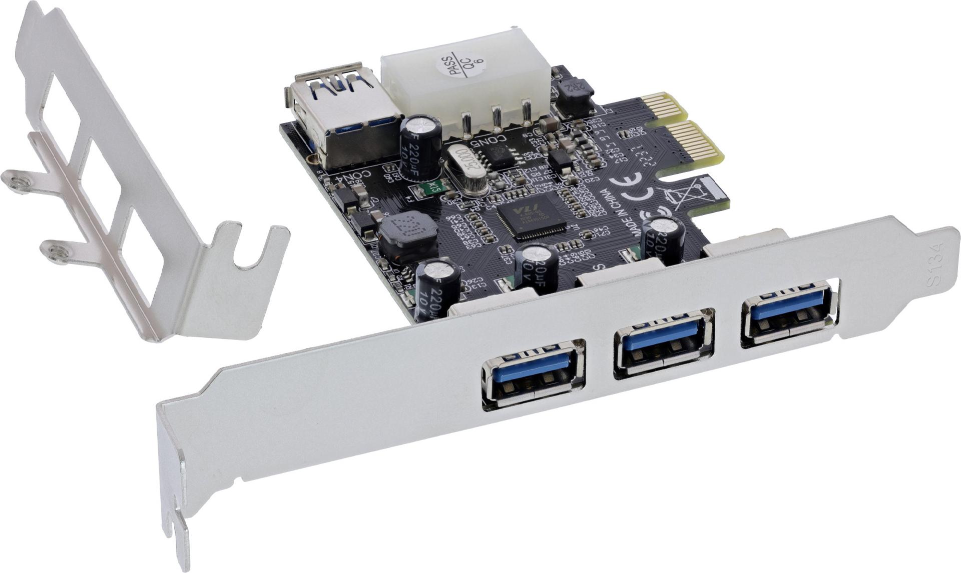 InLine PCIe 2.0 Karte 3+1x USB 3.2 Gen.1 mit Molex 4-Pin Stromanschluss