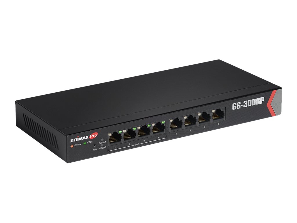 Edimax Pro GS-3008P Smart-Managed Switch 8-Port Gigabit 4x PoE+ 72 W Schwarz
