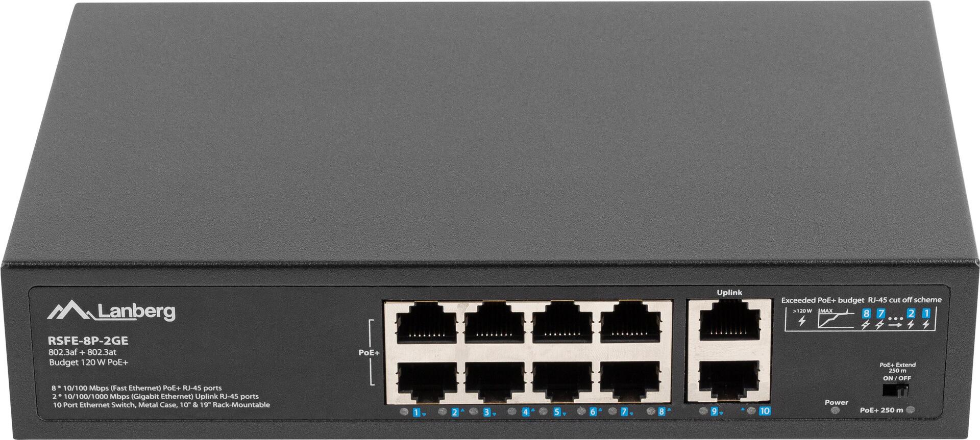 Lanberg RSFE-8P-2GE-120 Unmanaged Switch 10 Anschlüsse Schwarz