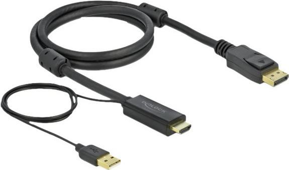DELOCK - Video- / Audiokabel - DisplayPort / HDMI - HDMI, USB (nur Strom) (M) bis DisplayPort (M) -