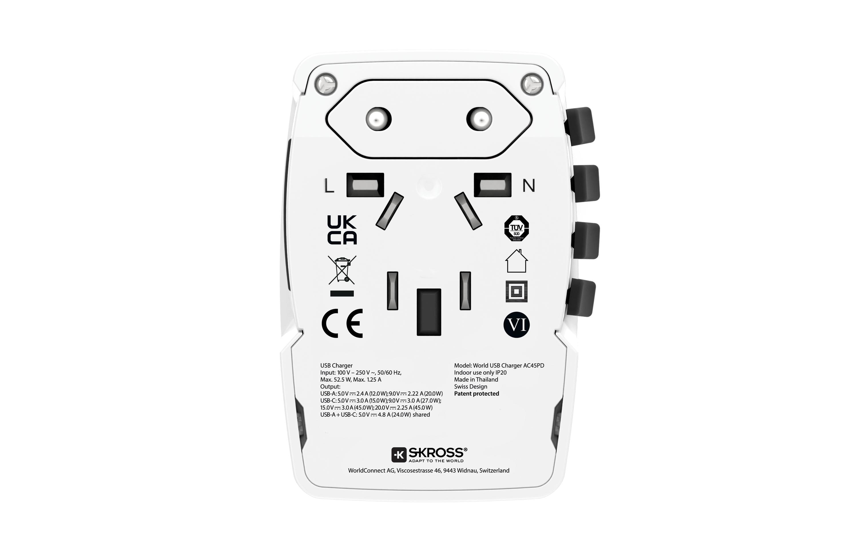 SKROSS World AC45PD Reiseladegerät 20 V Weiß
