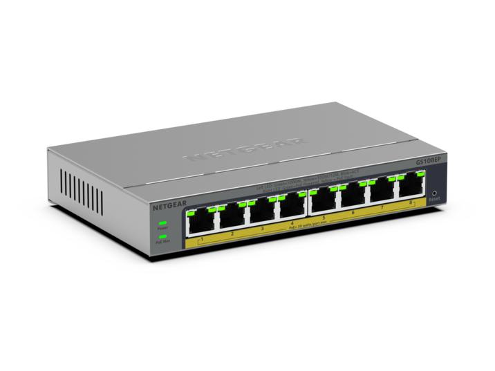 NETGEAR Easy Smart GS108EP Gigabit Ethernet Switch mit 8x PoE+ Grau