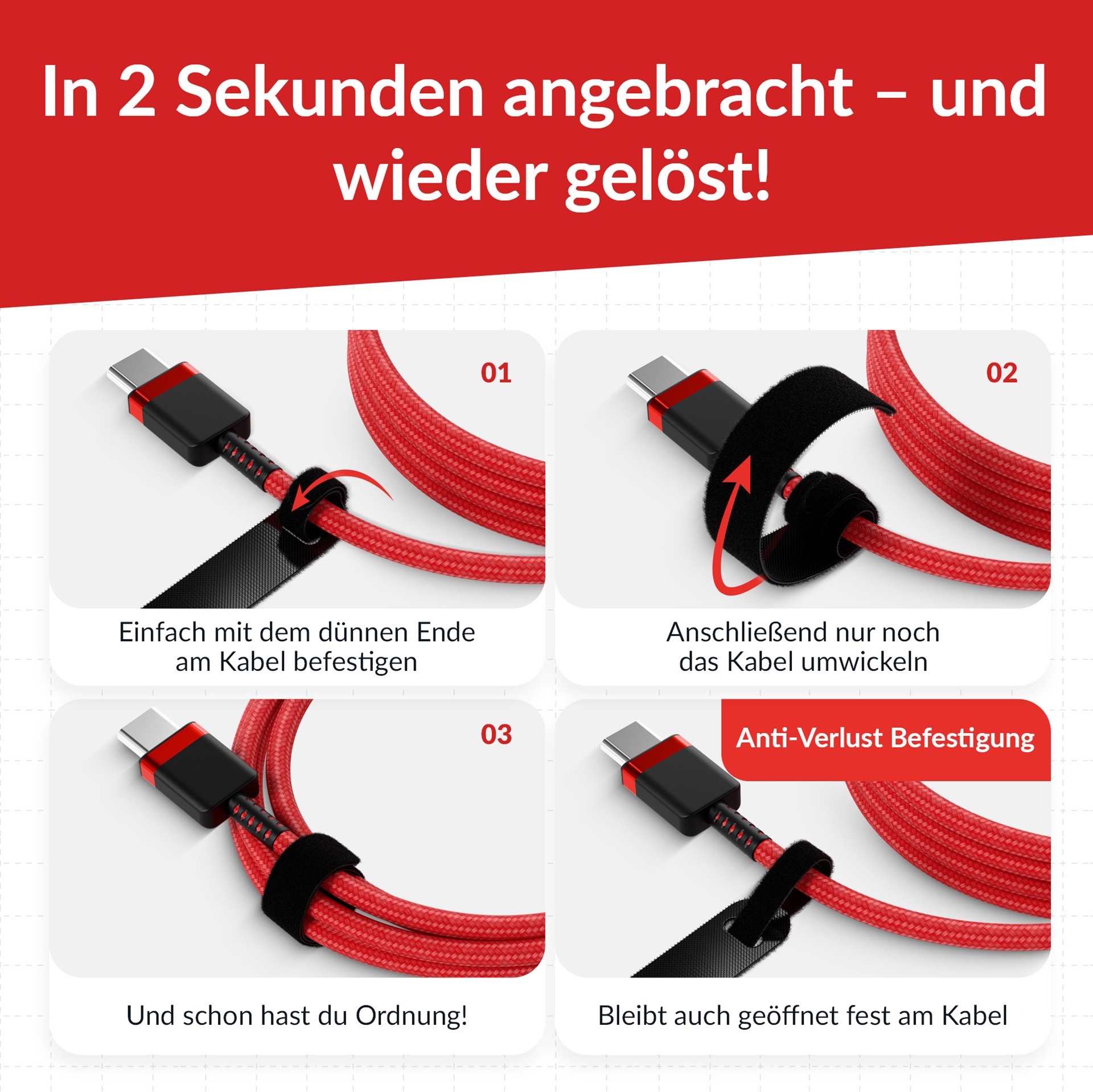 Label-The-Cable LTC PRO Basic Straps, Klett Kabelbinder, schwarz, 50er Pack (PRO 1110)