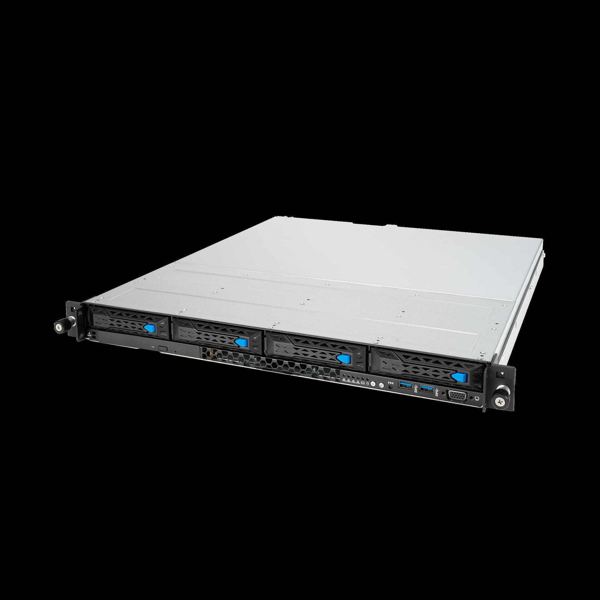 ASUS RS300-E11-RS4 1U Rack-Server mit Intel C252, 4x 3,5" Hot-Swap, redundantes 450W Netzteil, Silber