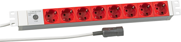 Heinrich Kopp 48,30cm (19") 1HE Steckdosenleiste 8 x CEE7/3 rot, Zuleitung C14 für USV, RAL7035 Hersteller: KOPP (691698K)