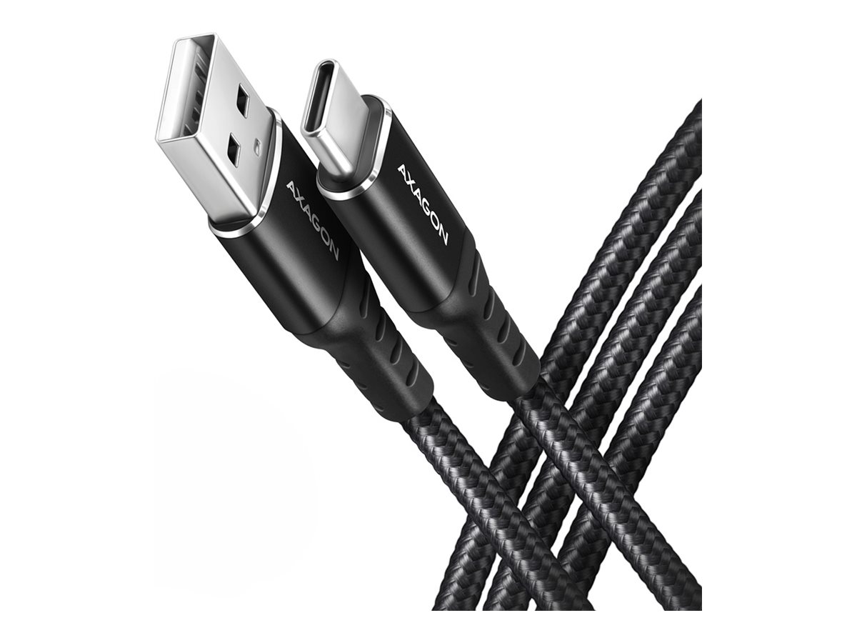 AXAGON BUCM-AM20AB USB-C auf USB-A Kabel, 2 m, USB 2.0, 3 A, USB PD 60 W, Schwarz