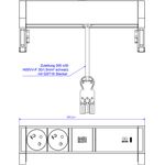 Bachmann DESK2 ALU BLACK Steckdoseneinheit mit erhöhtem Berührungsschutz 2xUTE 35° Steckdosen, schwarz 1xUSB C 60W Charger Zuleitung 0,2m H05VV-F3G1,5mm² schwarz mit GST18i3 Stecker Profil: Aluminium eloxiert (natur) Endkappen: Kunststoff schwarz inkl. Haltewinkel (937.321)