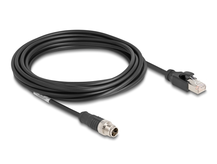 Delock Netzwerkkabel M12 X-kodiert 8-Pin Stecker zu RJ45 Stecker S/FTP CAT 5e PVC 5 m Schwarz