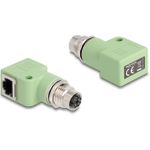 Delock M12 Adapter X-kodiert 8 Pin Buchse zu RJ45 Buchse Cat.5e mit Befestigungsloch 90° gewinkelt grün (60684)