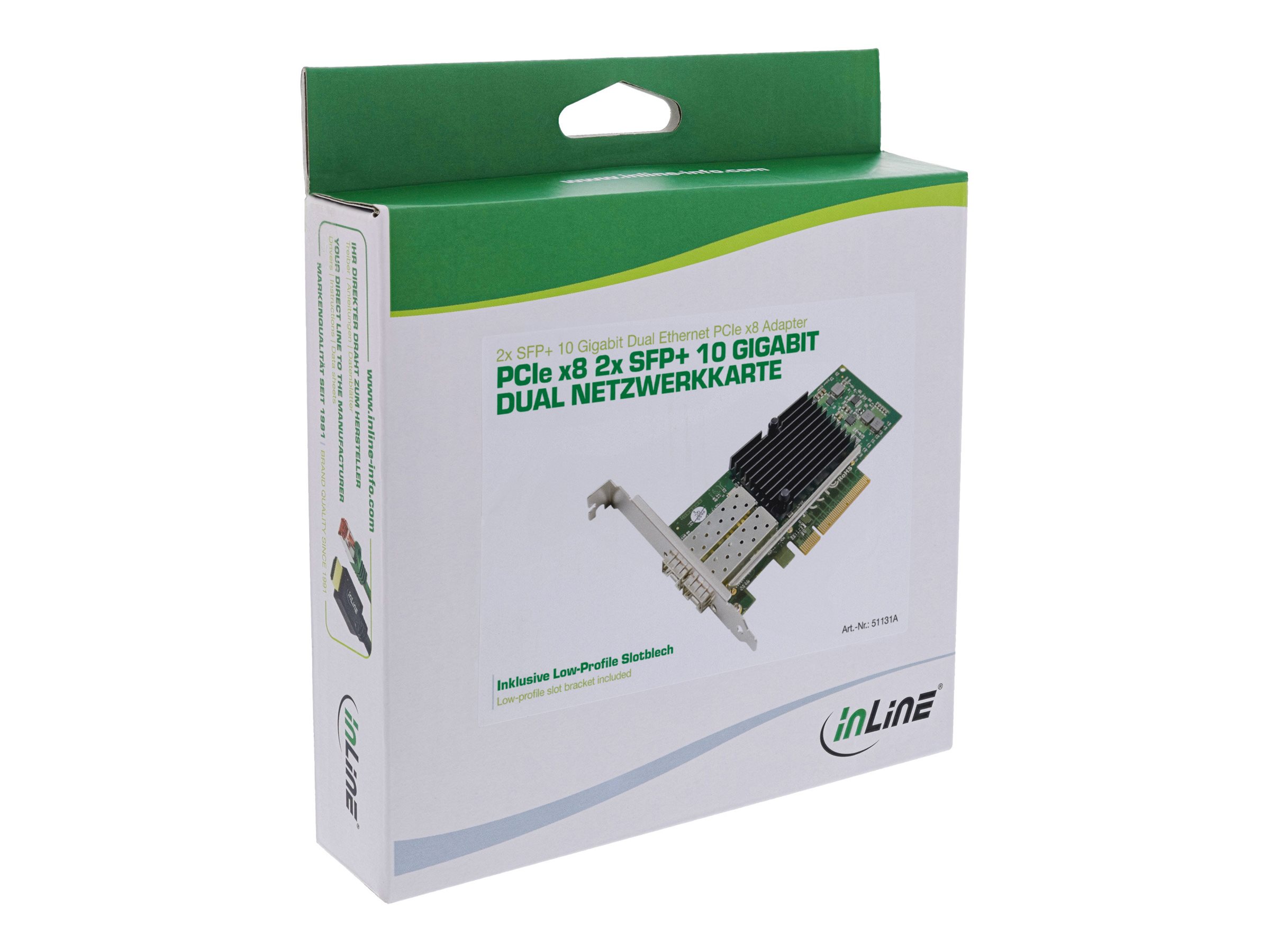 InLine Dual 10-Gigabit Netzwerkkarte 2x SFP+ PCIe 2.0 x8 Low-Profile Grün, Silber