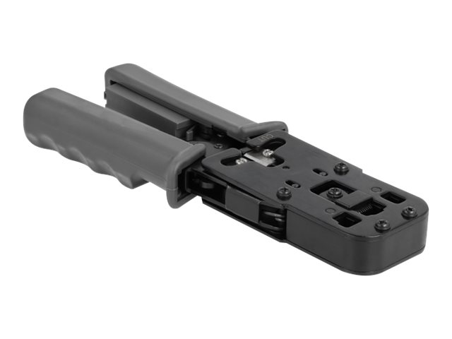 Delock Crimpzange 90511 mit Abisolierer und Netzwerktester für RJ45, RJ12, RJ11 und RJ10 Grau, Schwarz