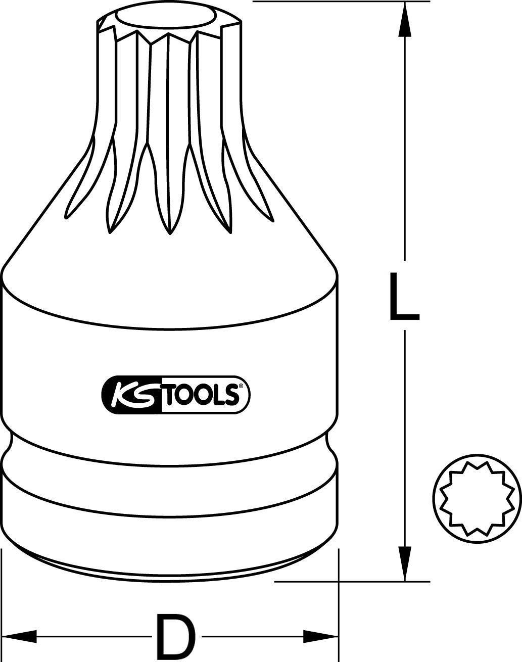 KS TOOLS 3/4&quot; Kraft-Bit-Stecknuss Vielzahn mit Bohrung, kurz, M18 (515.0013)
